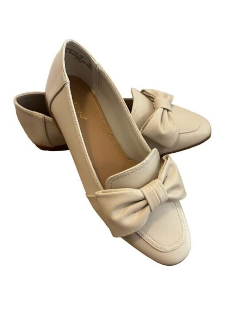 Bamboo Yuppie Slip On Faux Leather Classic Loafer Shoe With Bow in Ivory